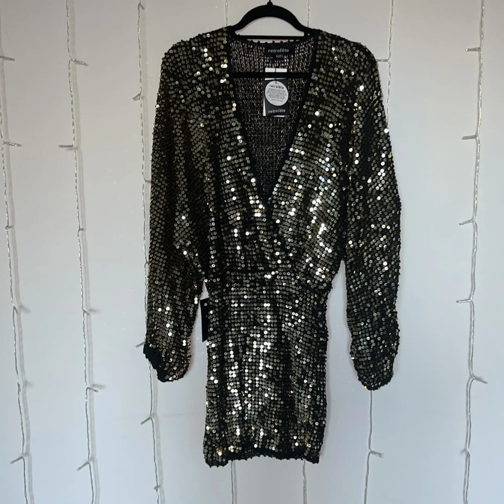 ❌SOLD❌ retrofete Lucia Dress in Black & Gold XS/S - Picture 8 of 13